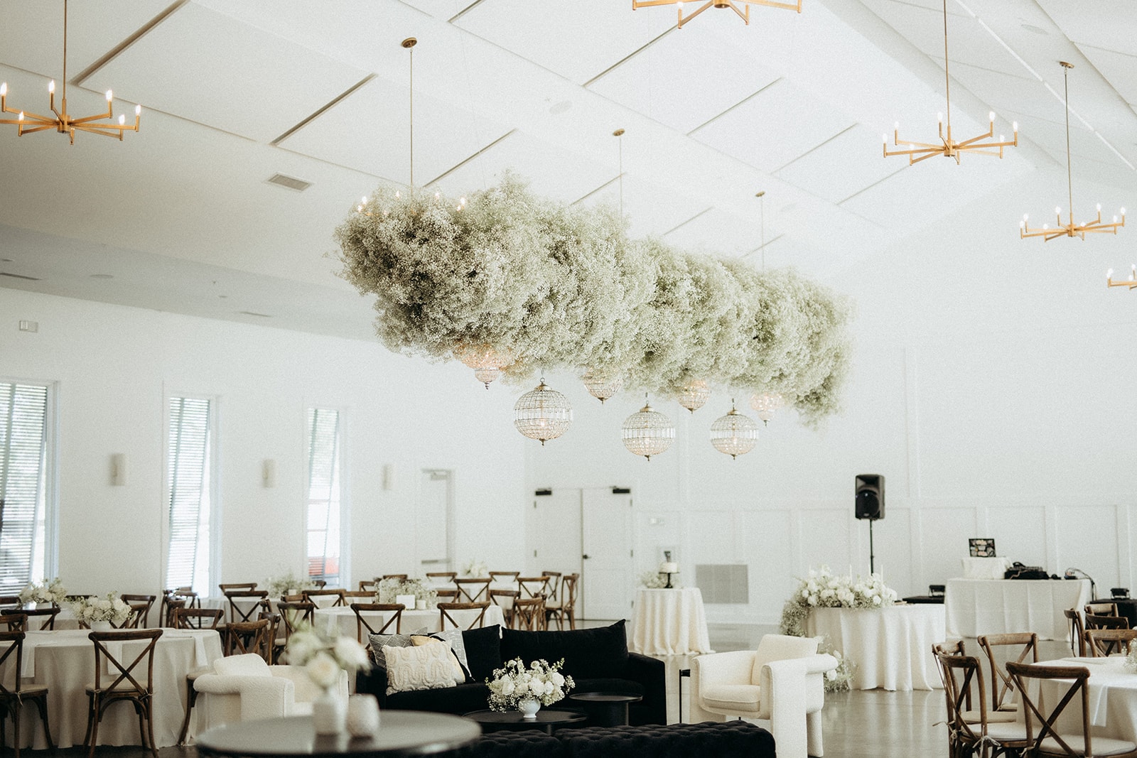 Hanging baby's breath installation wedding venue — The Hutton House